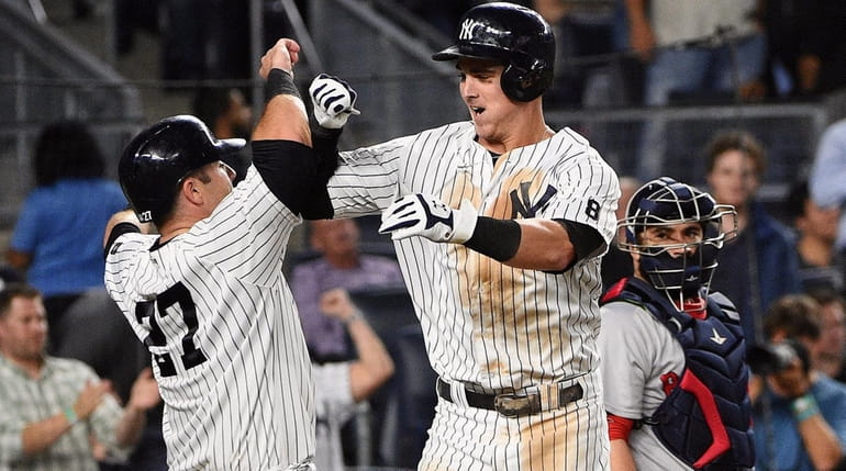 New York Yankees first baseman Tyler Austin celebrates with Yankees...