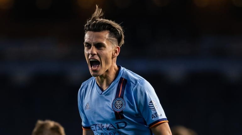 NYCFC's Jesús Medina celebrates during a victory over the Montreal...
