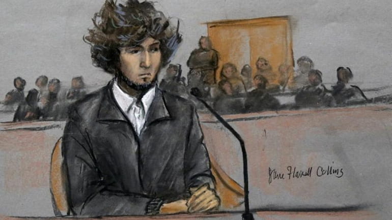 In this courtroom sketch, Boston Marathon bombing suspect Dzhokhar Tsarnaev...