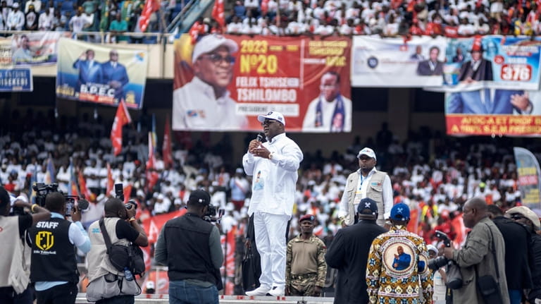 Congo president Félix Tshisekedi delivers a speech to his supporters...