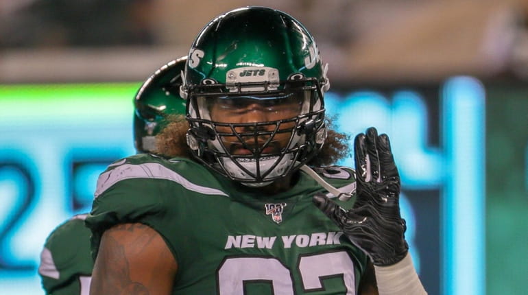 Jets defensive end Leonard Williams lines up during the first half...