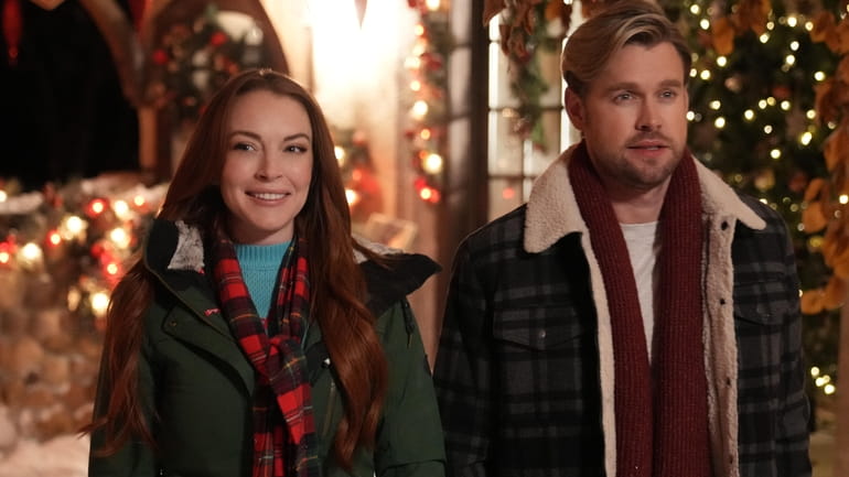 Lindsay Lohan and Chord Overstreet star in "Falling for Christmas."