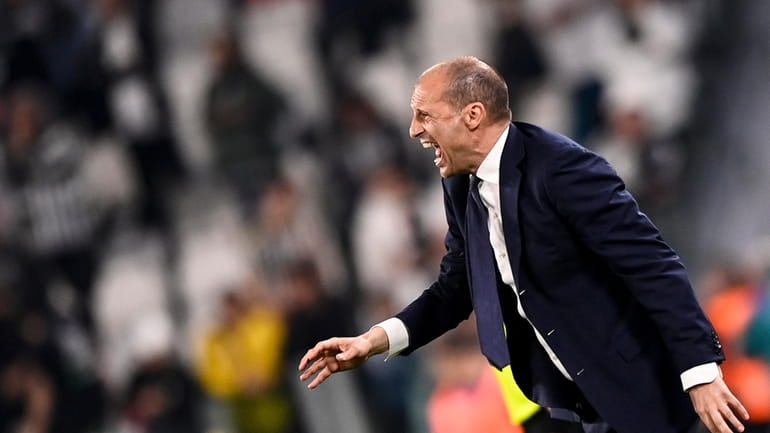 Juventus' head coach Massimiliano Allegri reacts during the Serie A...