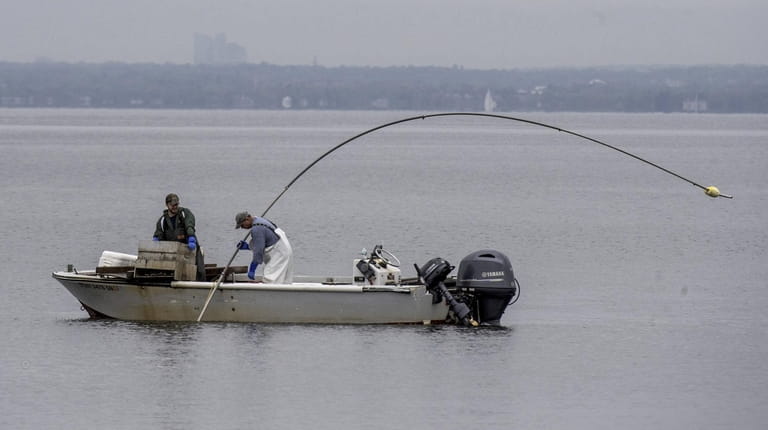 A couple of boaters get in some clamming in the...