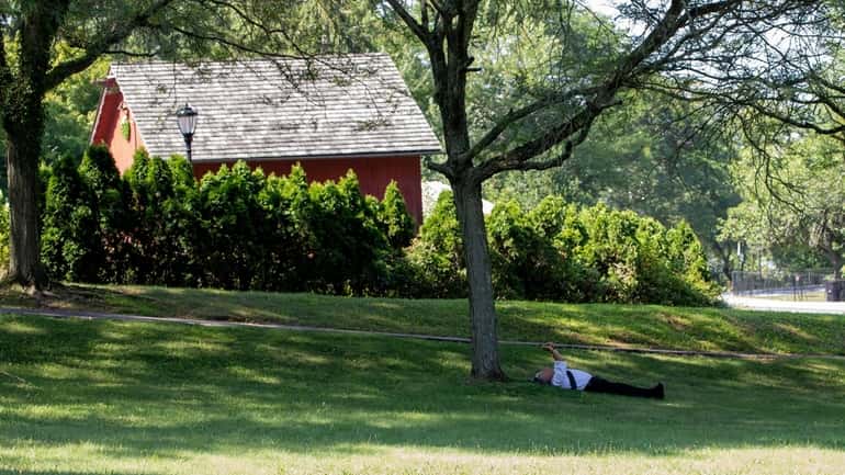 A man relaxes in the shade at Gerry Pond Park...