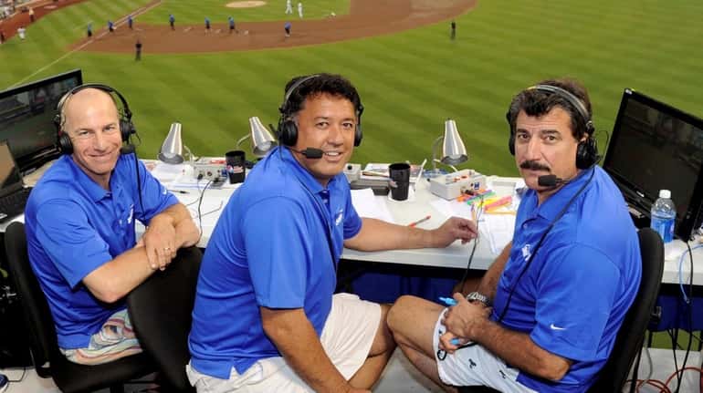 SNY Mets broadcasters Gary Cohen, Ron Darling, and Keith Hernandez.