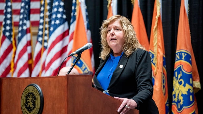 Nassau County District Attorney Anne Donnelly speaks Mineola on July 26, 2022.