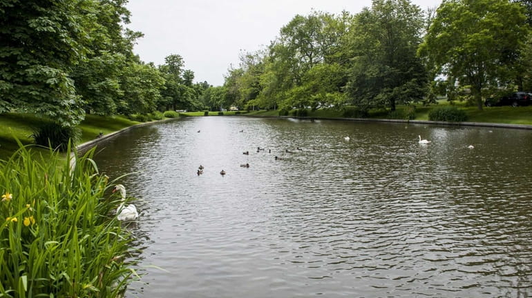 Town Pond in East Hampton is a small attraction in...