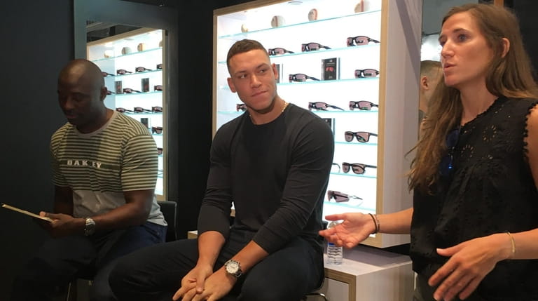 Yankees outfielder Aaron Judge appears at an event at the...