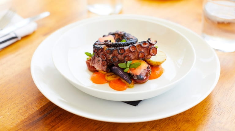 Charred octopus with potato and tomato at The Preston House...