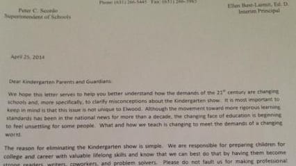 Copy of letter addressed to parents of Elwood kindergarten students....