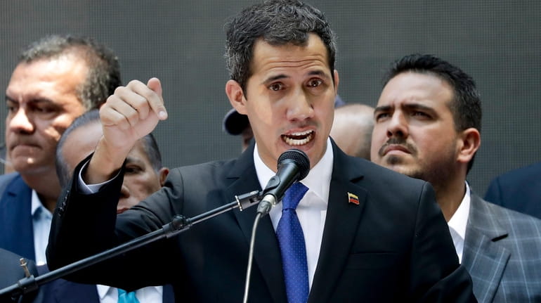 Opposition leader Juan Guaido, self-proclaimed interim president of Venezuela, at a...