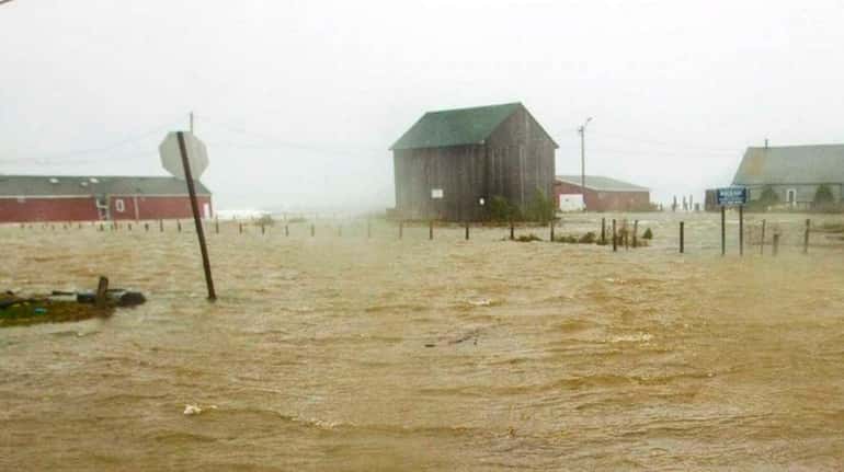 Flooding along the streets of New Suffolk during superstorm Sandy...
