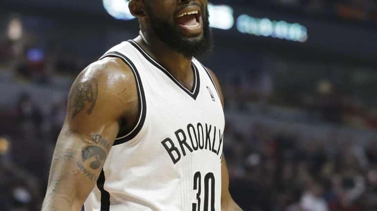 Nets forward Reggie Evans reacts to a call during the...