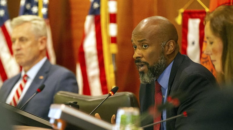 Minority Leader Kevan Abrahams (D-Freeport) speaks during the legislature meeting in...
