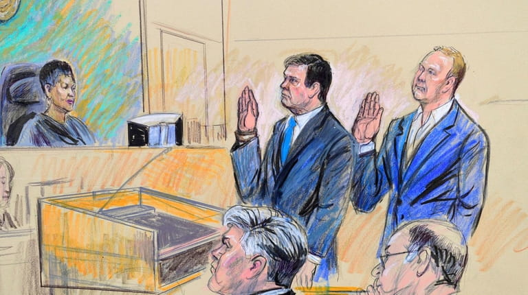 A court artist drawing shows President Donald Trump's former campaign...