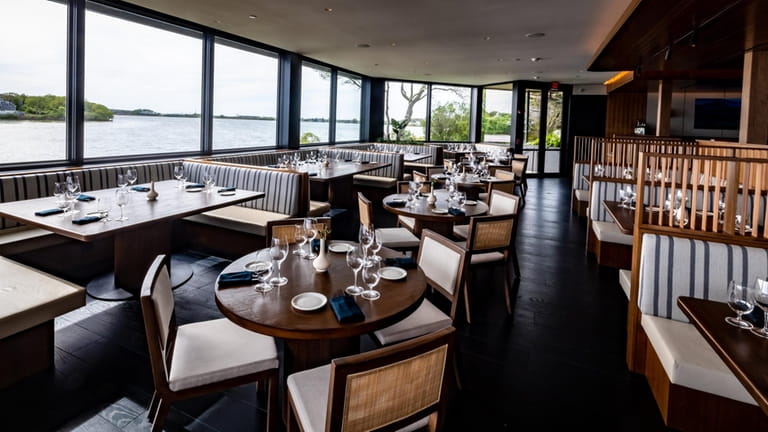 The dining area overlooking Fort Pond at Mavericks in Montauk.