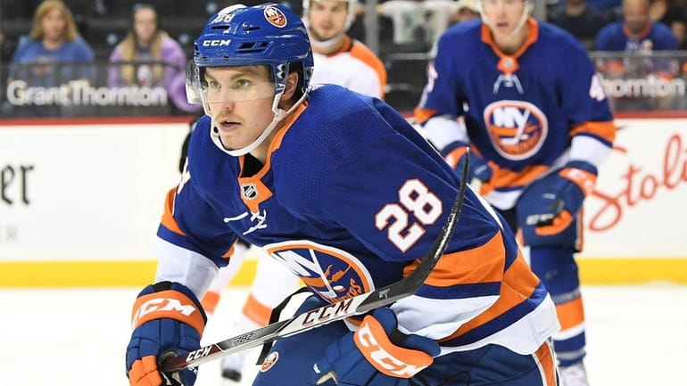 Islanders defenseman Sebastian Aho skates against the Flyers during a...