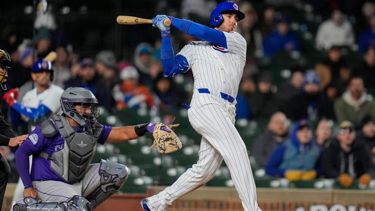 Chicago Cubs' Cody Bellinger hits a two-run home run during...