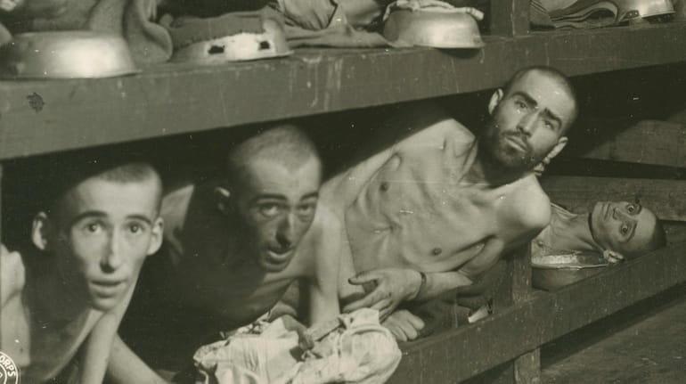 Former prisoners of Buchenwald concentration camp are pictured in the...