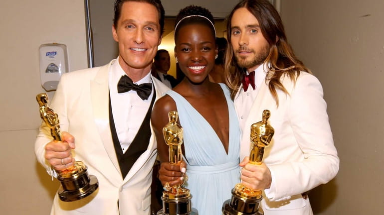 From left, Matthew McConaughey, Lupita Nyong'o and Jared Leto with...
