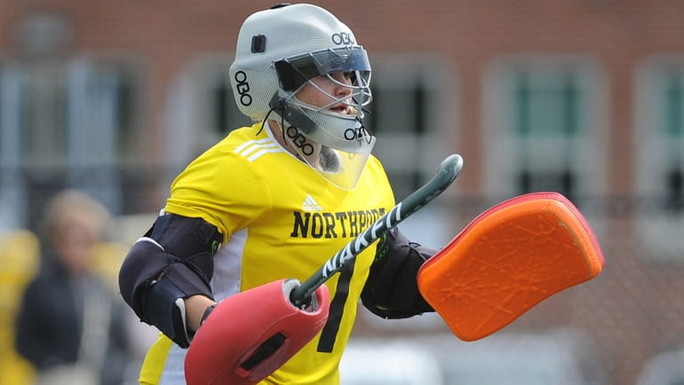 Natalie McKenna #1, Northport goalie, right, plays in a non-league...