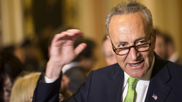 Sen. Charles Schumer speaks to reporters on Capitol Hill in...