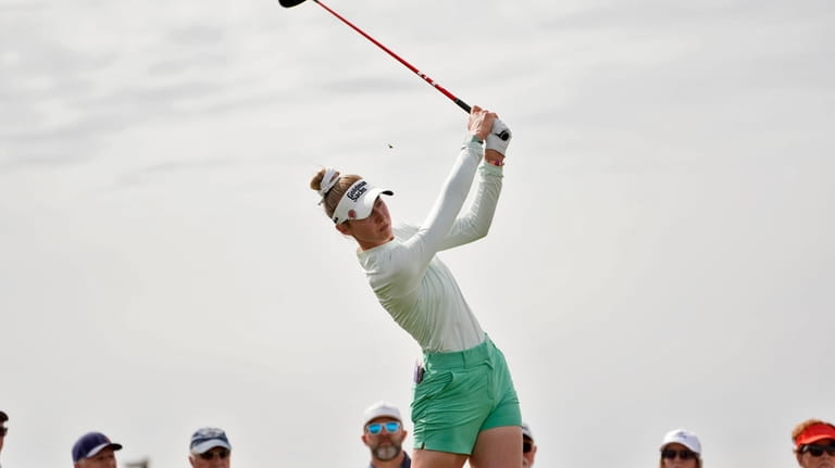 Nelly Korda hits from the seventh tee during the first...