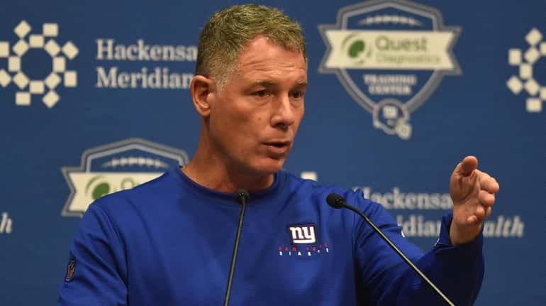 Giants head coach Pat Shurmur speaks with the media after practice...