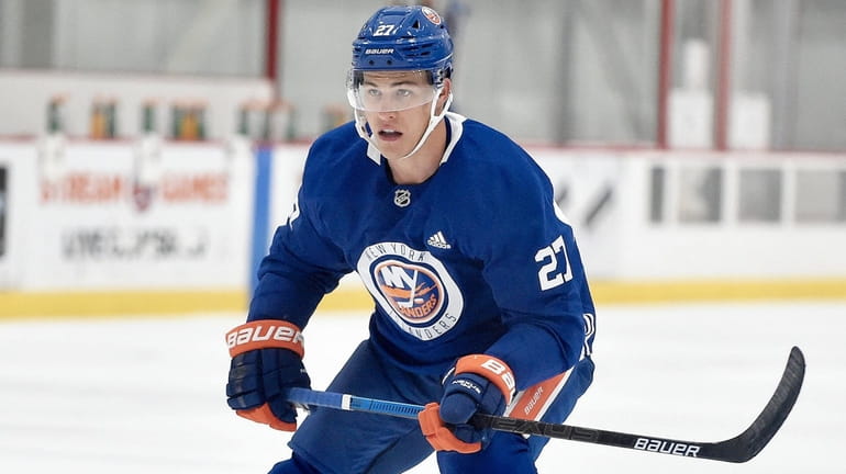 Anders Lee skates during Islanders training camp at the Northwell Health Ice...