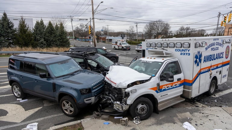 A Nassau County ambulance was involved in a three-vehicle crash...