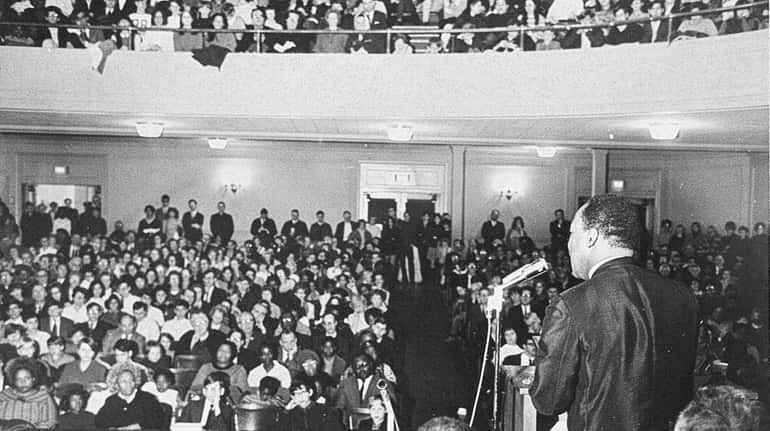 The Rev. Martin Luther King Jr. speaks at South Side...