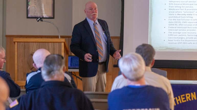 Thomas McDonough addresses volunteer firefighters and first responders Saturday in...