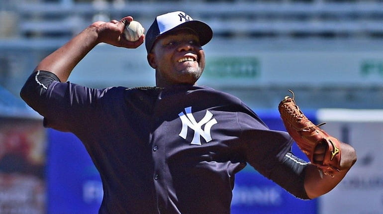 New York Yankees Michael Pineda throws live batting practice on...