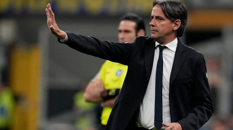 Inter Milan's head coach Simone Inzaghi gestures during the Italian...