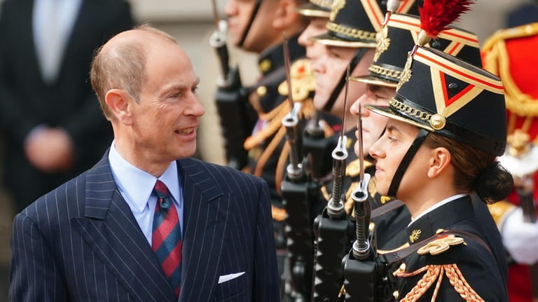 Britain's Prince Edward, the Duke of Edinburgh attends as troops...