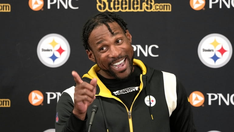 New Pittsburgh Steelers cornerback Patrick Peterson meets with reporters at...