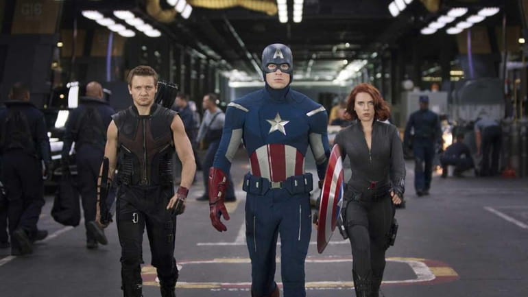 Jeremy Renner, Chris Evans and Scarlett Johansson in ”Marvel's The...