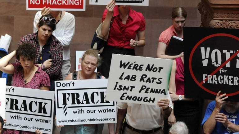 Protesters rally against hydrofracking as the legislative session winds down...