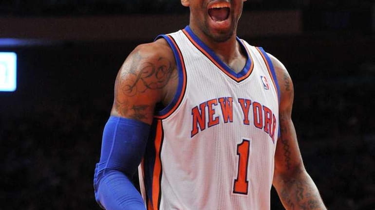 Knicks forward Amar'e Stoudemire reacts after being fouled during the...