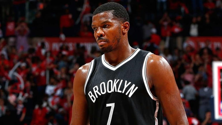 Joe Johnson of the Brooklyn Nets reacts after their 99-92...