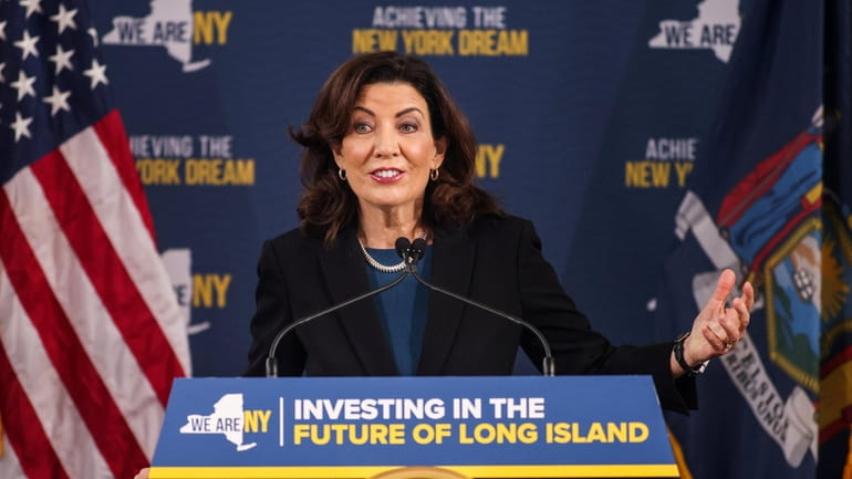Governor Kathy Hochul speaks during a press event where she...