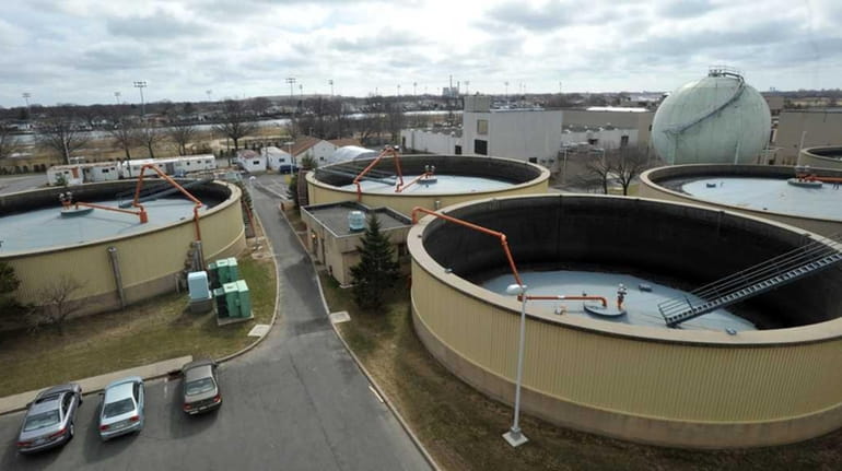 Digestor tanks at Nassau County's Bay Park Sewage Treatment Plant...