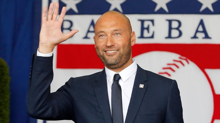 Derek Jeter is introduced during the Baseball Hall of Fame...