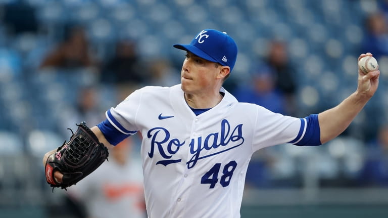Kansas City Royals pitcher Ryan Yarbrough delivers to a Baltimore...