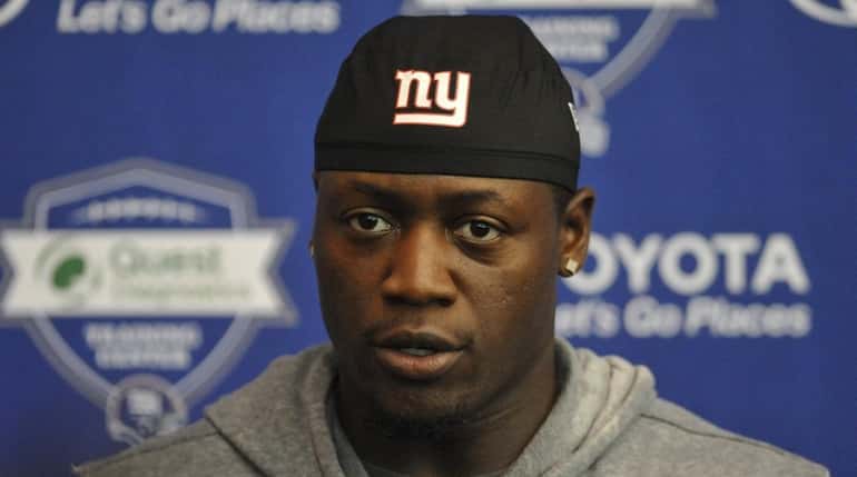 Will Tye #45, New York Giants tight end, speaks with...