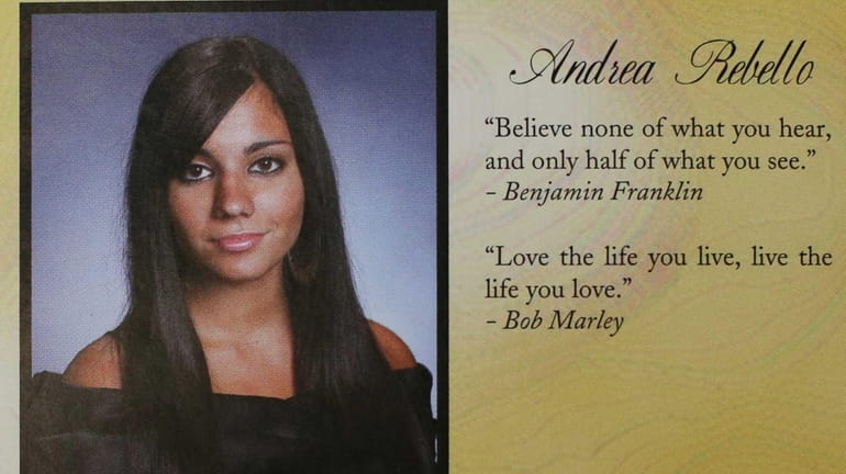 Andrea Rebello as seen in her 2010 high school yearbook...