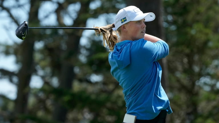 Sweden's Maja Stark hits from the 11th tee at the...