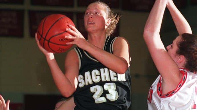 Sachem's Nicole Kaczmarski was the first girls basketball player to...
