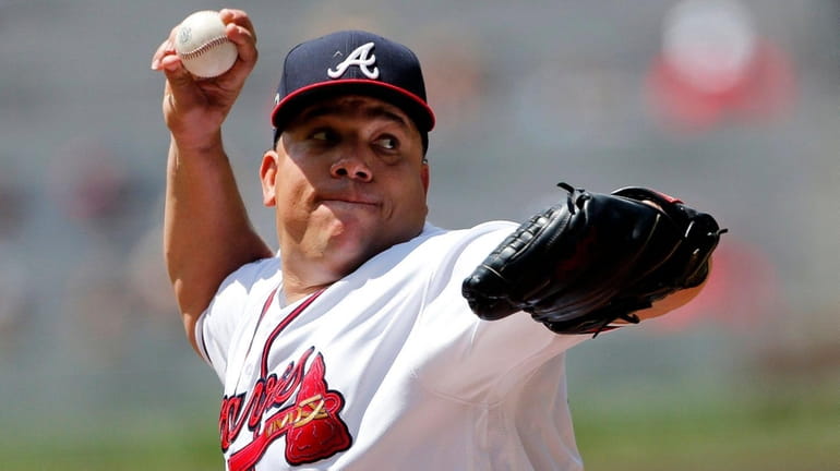 Bartolo Colon works in the first inning against the Pittsburgh...